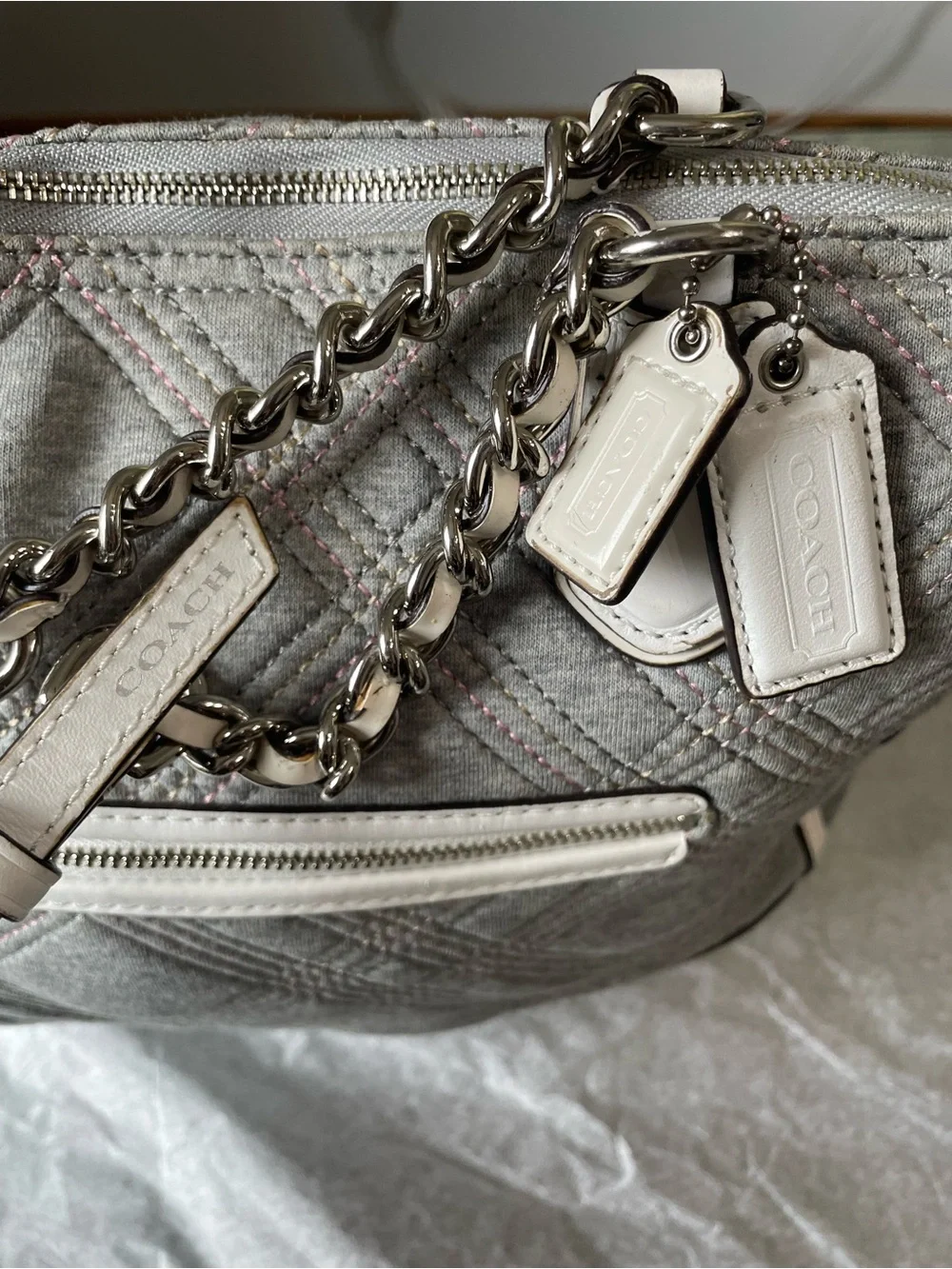 Coach Poppy 2013 EUC Quilted Jersey Small Chain Tote 2 Hangtags $278 Retail